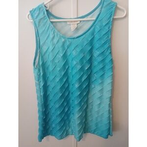 Janeric Turquoise Blue Ruffle Tiered Sleeveless Tank Top Shell Shimmer Medium